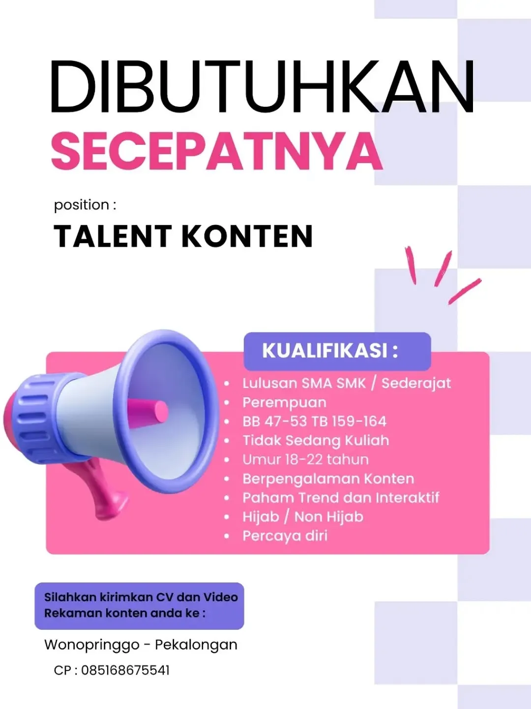 Poster lowongan Talent Konten