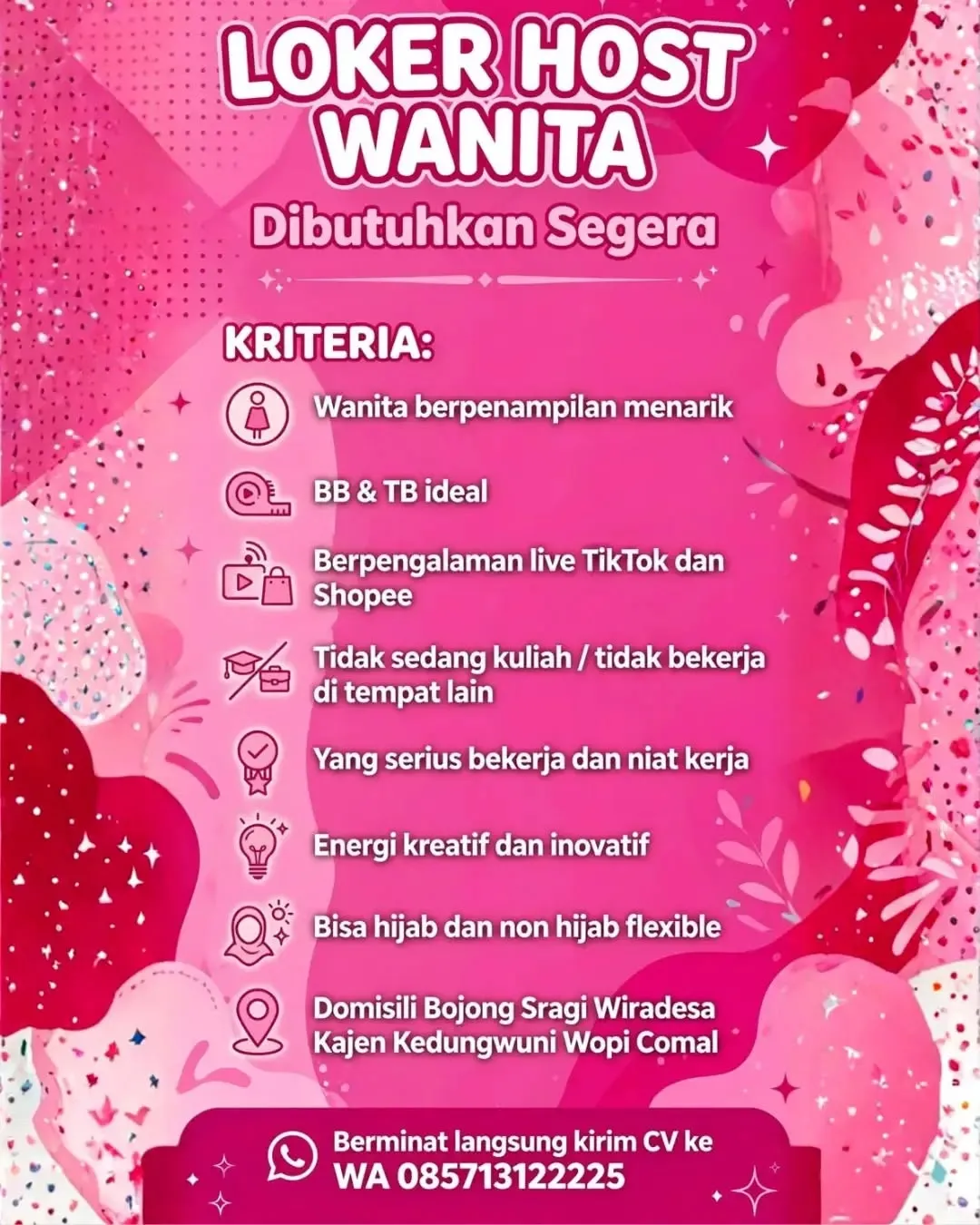 Poster lowongan Host Live Wanita