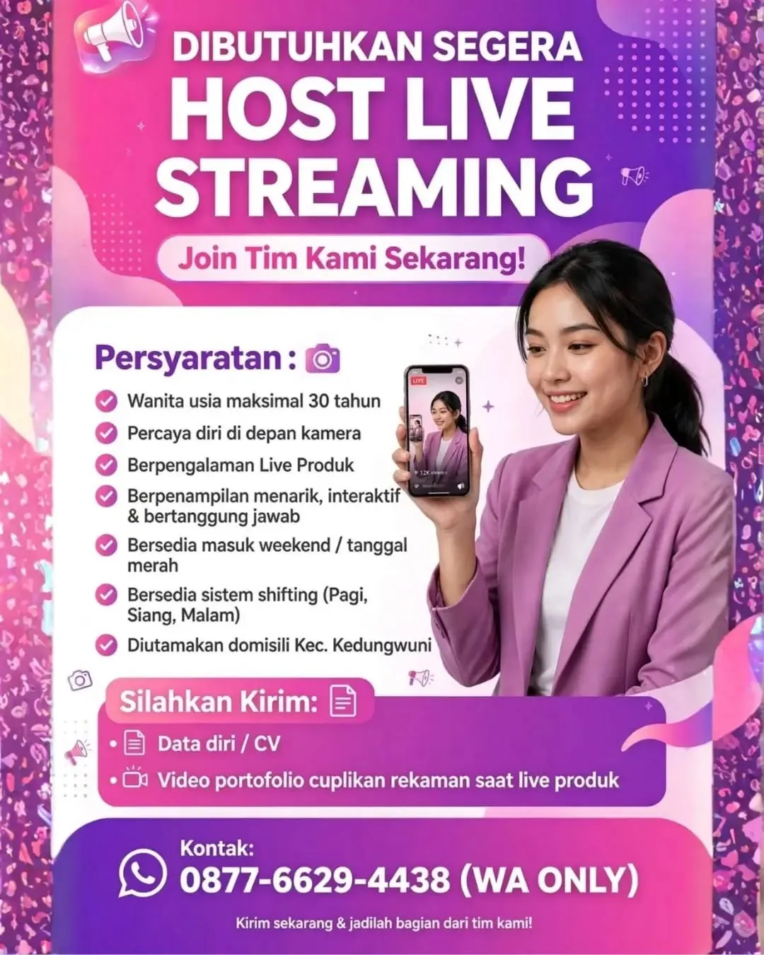Poster lowongan Host Live Streaming