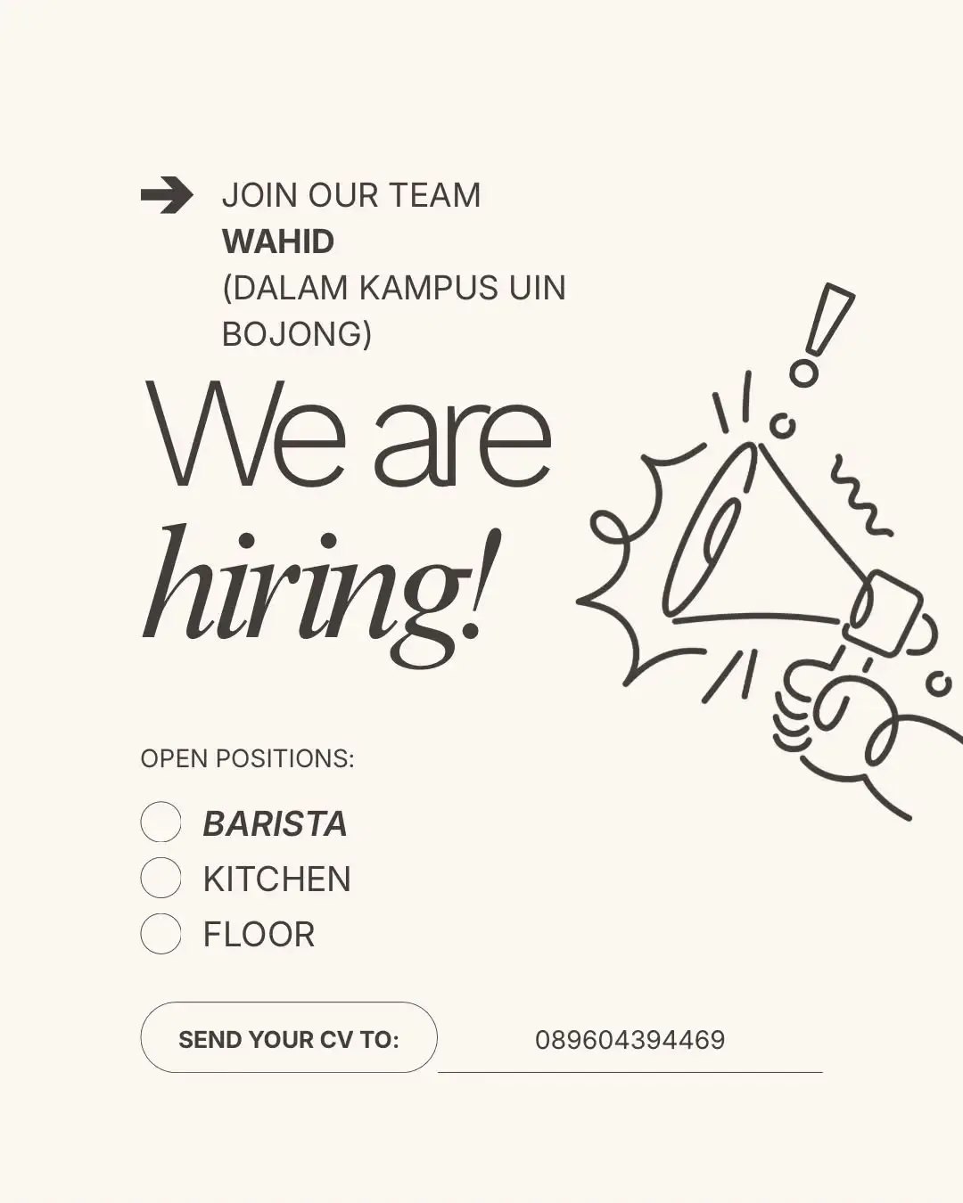 Poster lowongan Barista, Kitchen & Floor